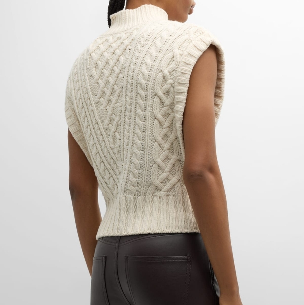 Veronica Beard Holton Button-Embellished Cable-Knit Wool Vest View 4